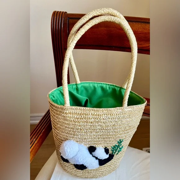 Woven Tote Bag with Panda Design - Picture 5 of 14